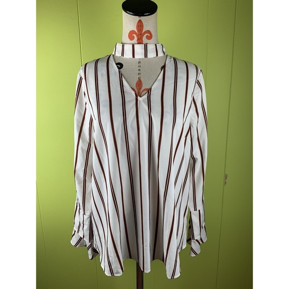 Beau Tissu V-Neck Back Button Striped Long Sleeve Size L Large Women's - Picture 1 of 11